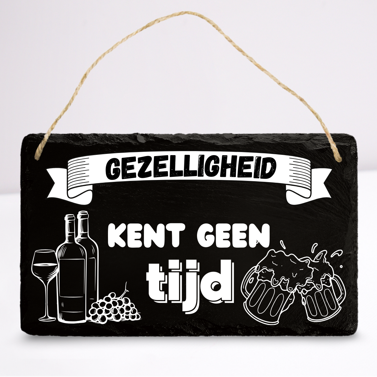 Gezelligheid kent geen tijd | Leistenen wandbordje